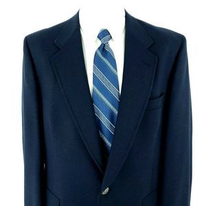 Hart Schaffner Marx Jack Nicklaus Wool 2 Silver Button Blazer 42S Navy Blue